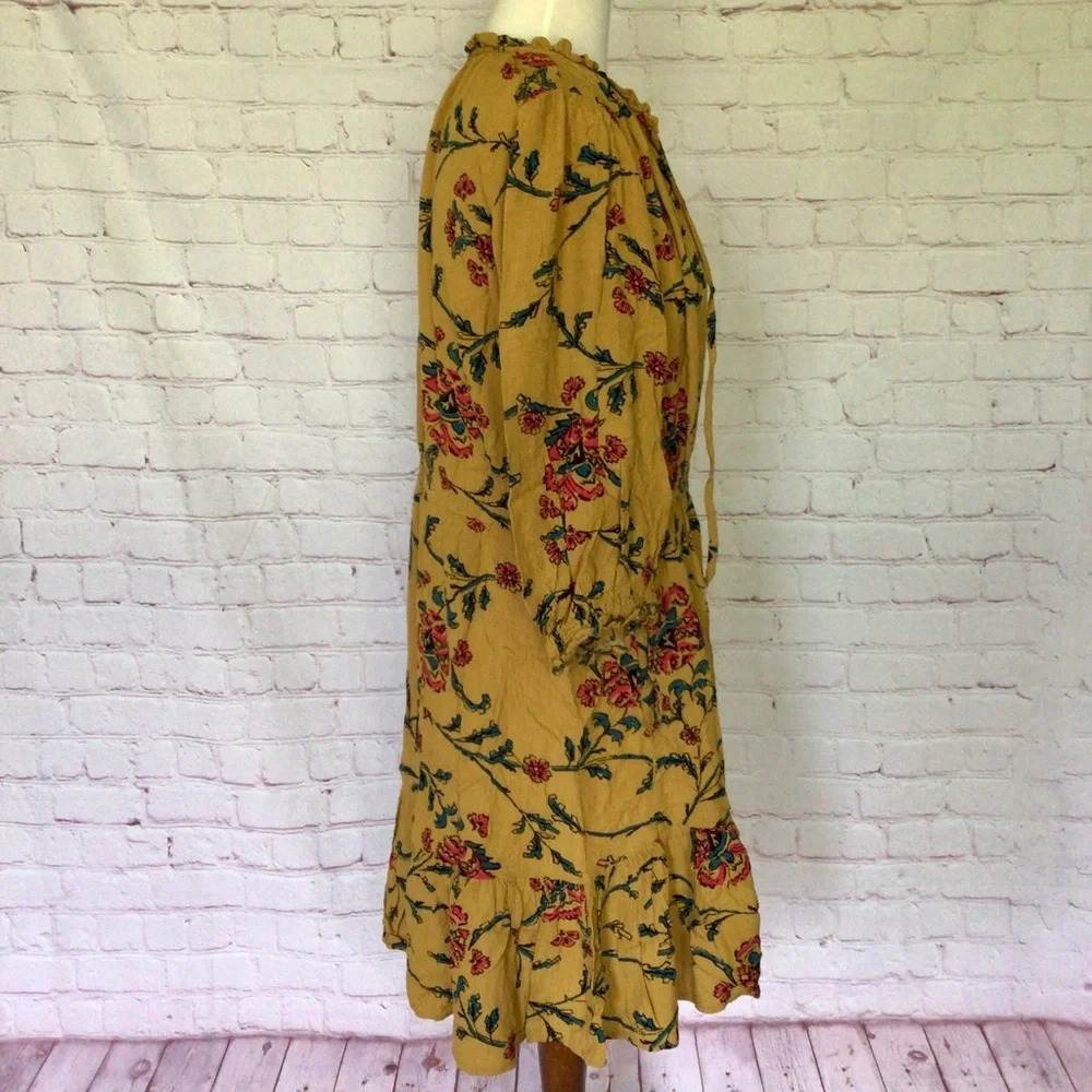 Knox Rose Golden Yellow Floral Boho Midi Dress with Pockets - Size Medium - Picture 4 of 10
